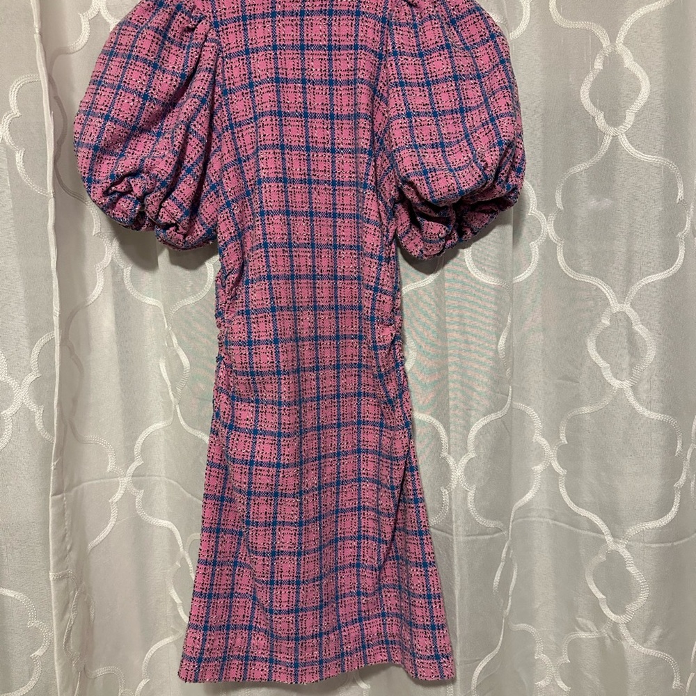 Ganni Pink and Blue Checkered Long Sleeve Dress